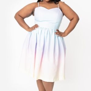 Unique Vintage Pastel Rainbow Ombre Dress 3XL